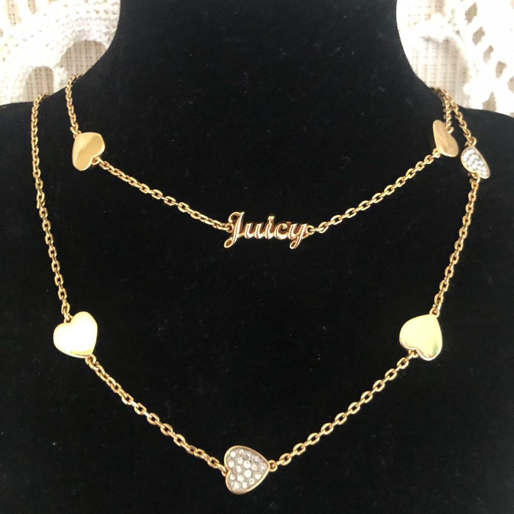 NWT Juicy Couture Gold Double-Layer Heart Nameplate Necklace